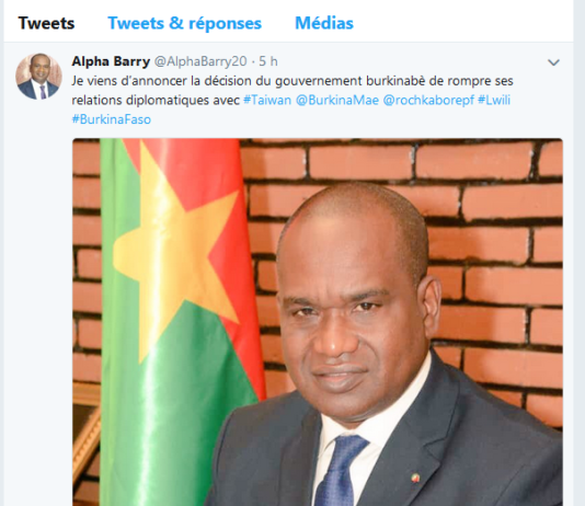 Burkina Faso : le gouvernement rompt ses relations diplomatiques avec Taïwan